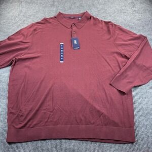 IZOD Sweater Mens 5XL Red Fine Gauge Collared‎ Button Knit Pullover Big Tall New